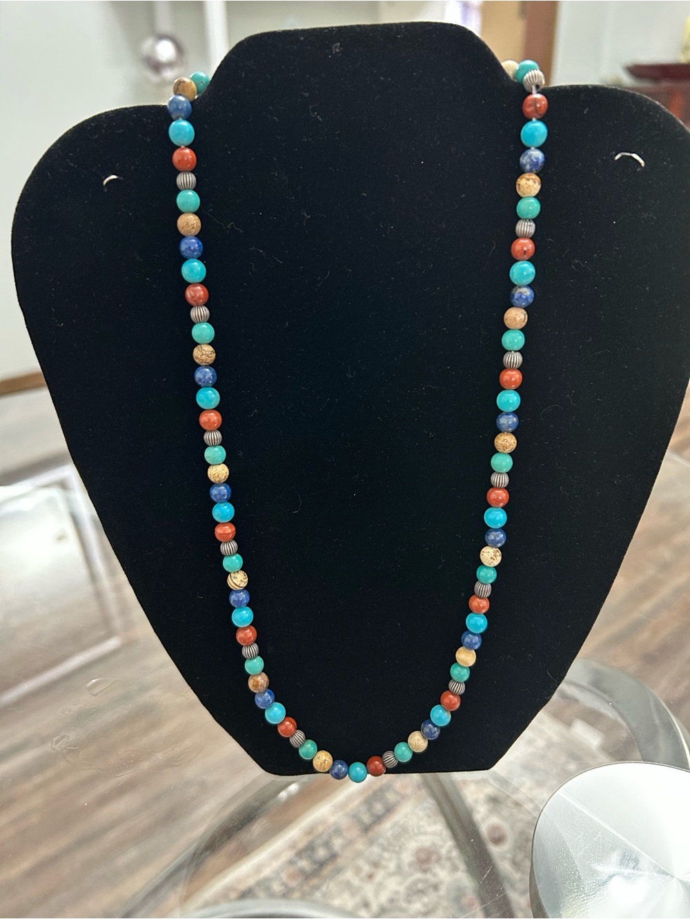 Vintage S925 Multi-Color Beaded Necklace - Turquoise, Blue & Red